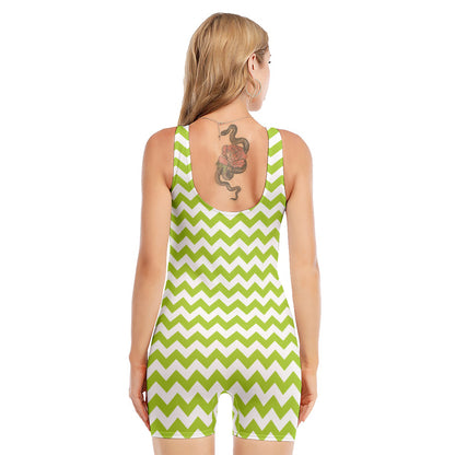 Lime Green And White Chevron Print Sleeveless One Piece Swimsuit