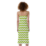 Lime Green And White Chevron Print Slim Fit Midi Cami Dress