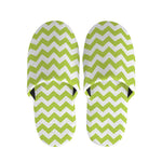 Lime Green And White Chevron Print Slippers