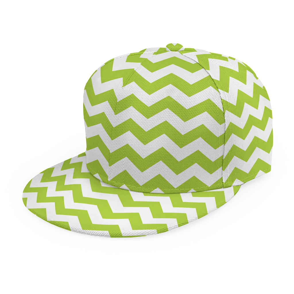 Lime Green And White Chevron Print Snapback Cap