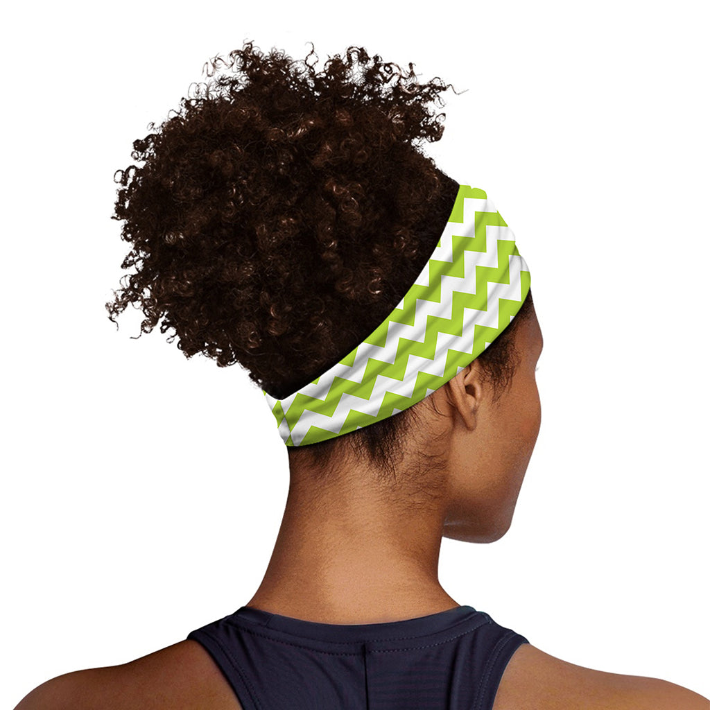 Lime Green And White Chevron Print Sports Headband