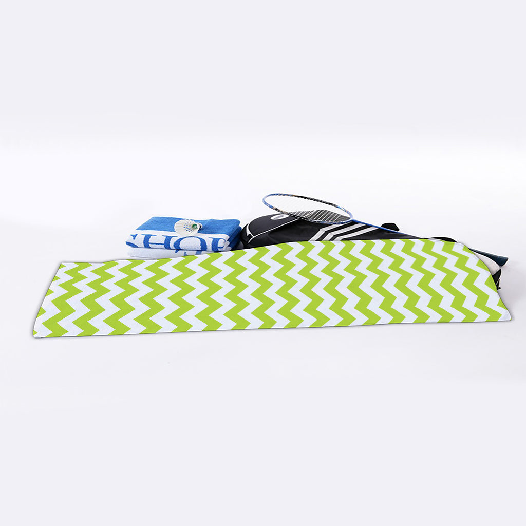 Lime Green And White Chevron Print Sports Towel