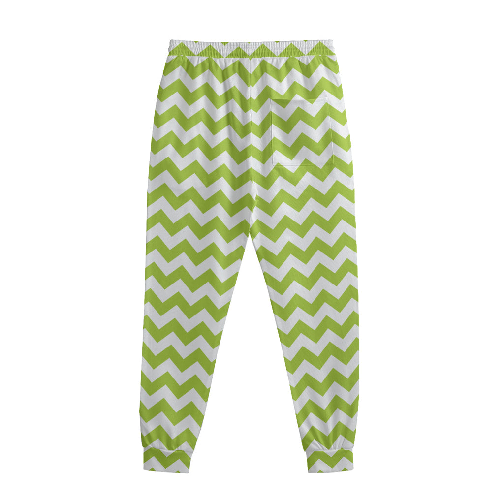 Lime Green And White Chevron Print Sweatpants
