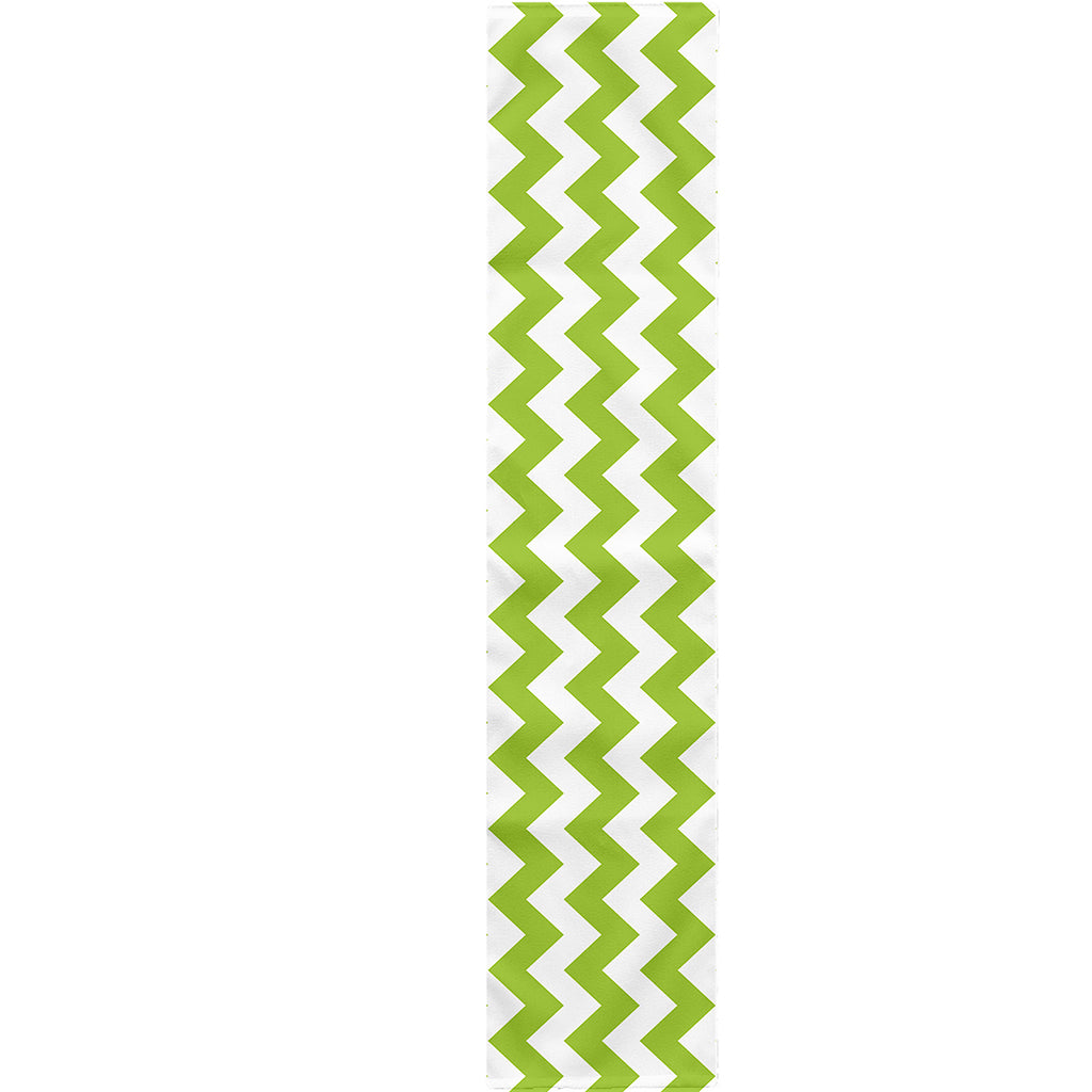 Lime Green And White Chevron Print Table Runner