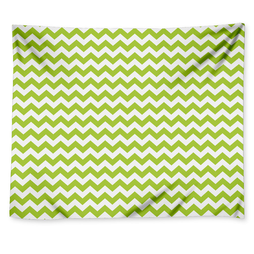 Lime Green And White Chevron Print Tapestry