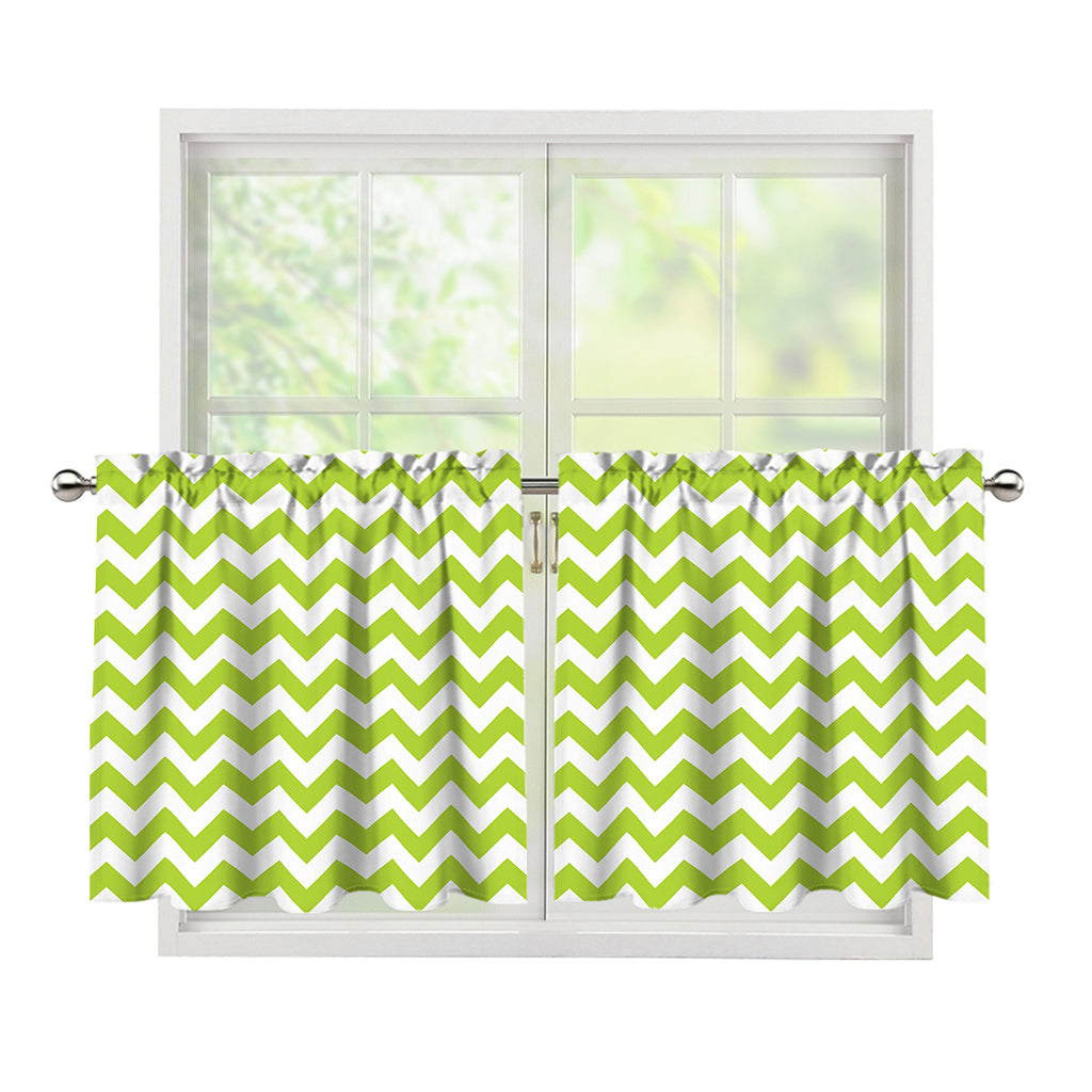 Lime Green And White Chevron Print Tier Curtains
