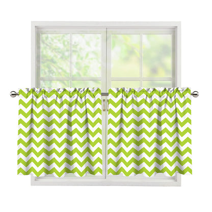 Lime Green And White Chevron Print Tier Curtains