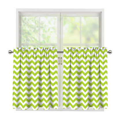 Lime Green And White Chevron Print Tier Curtains