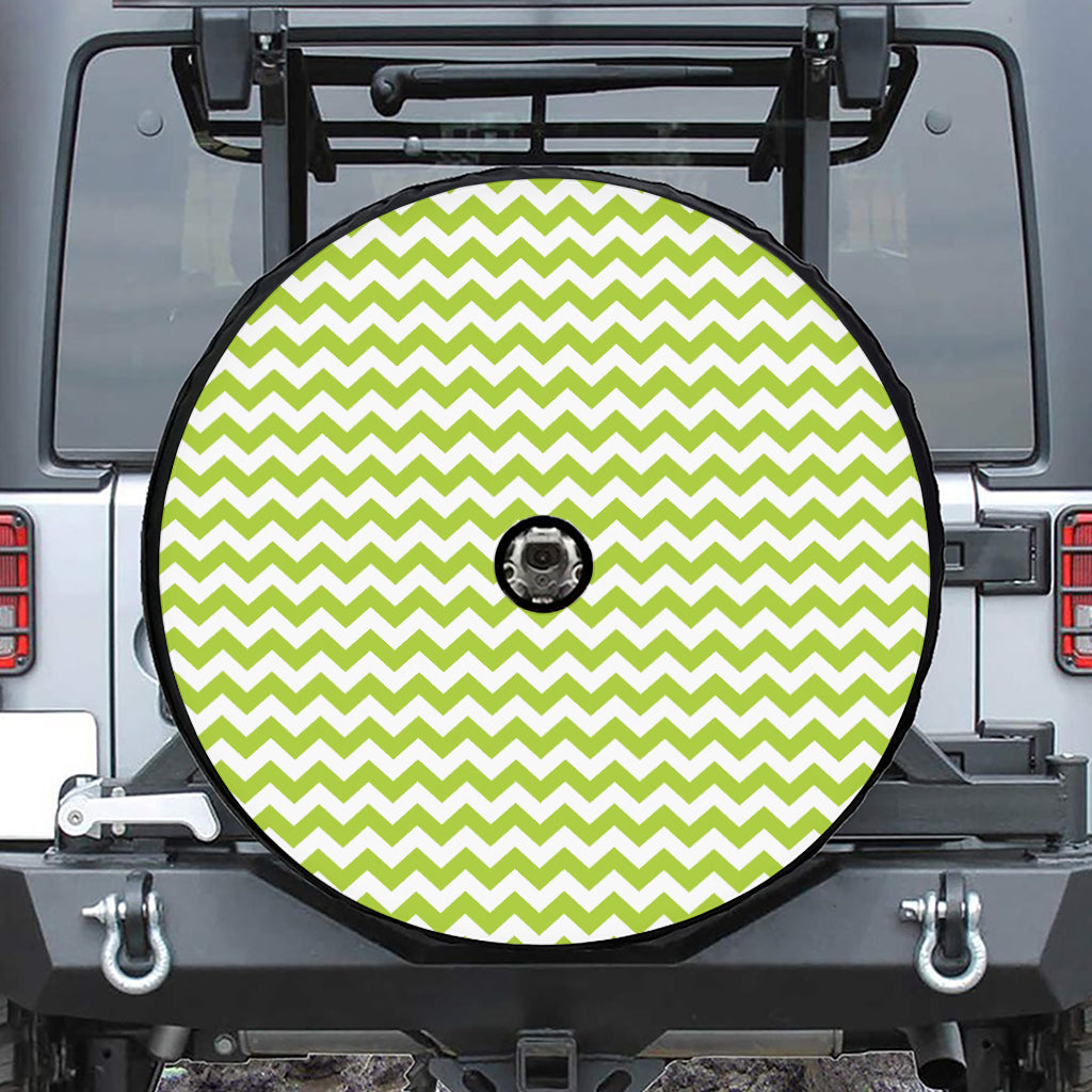 Lime Green And White Chevron Print Tire Cover With Camera Hole