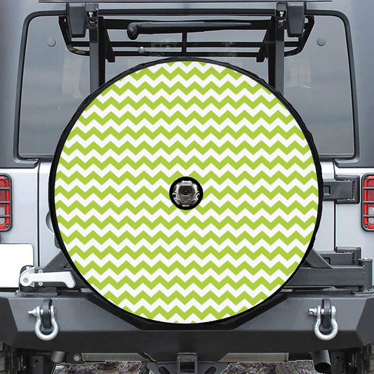 Lime Green And White Chevron Print Tire Cover With Camera Hole