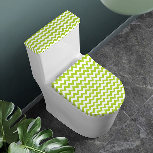 Lime Green And White Chevron Print Toilet Lid And Tank Cover Set