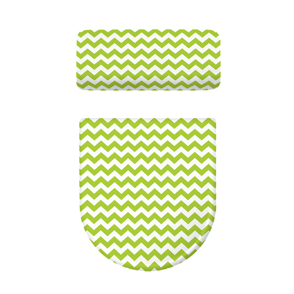 Lime Green And White Chevron Print Toilet Lid And Tank Cover Set