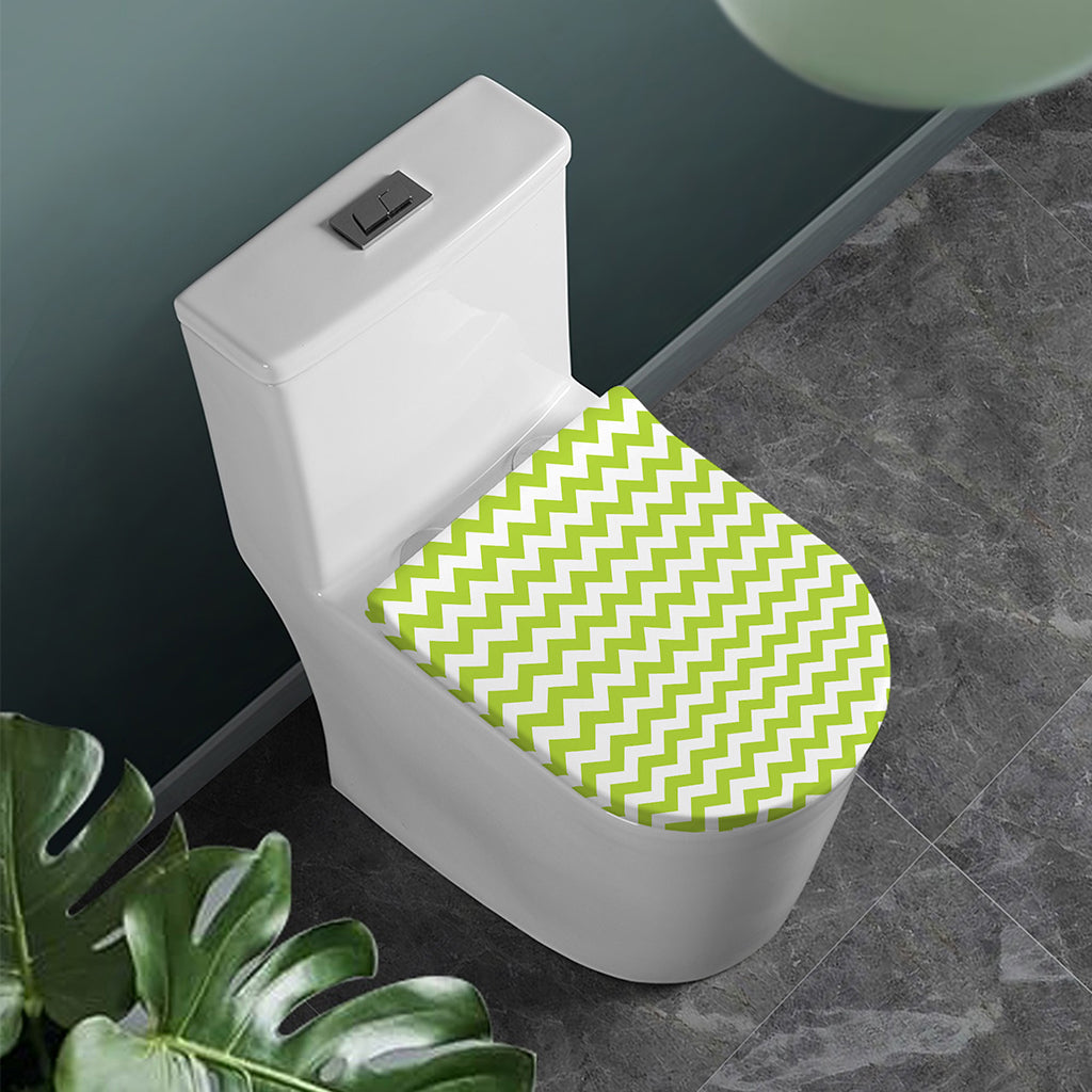 Lime Green And White Chevron Print Toilet Lid Cover