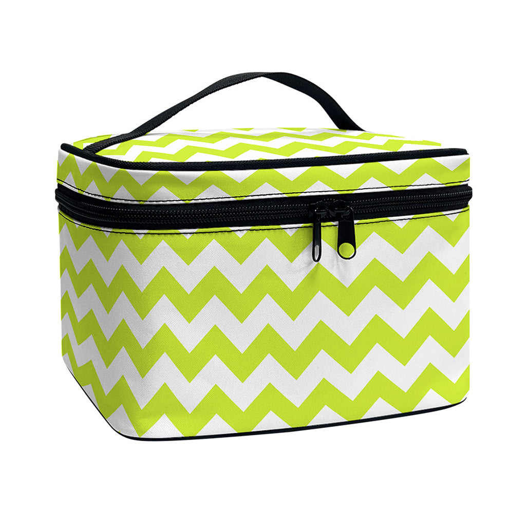 Lime Green And White Chevron Print Travel Makeup Bag