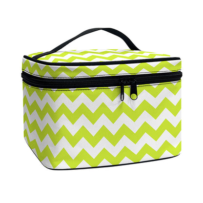 Lime Green And White Chevron Print Travel Makeup Bag