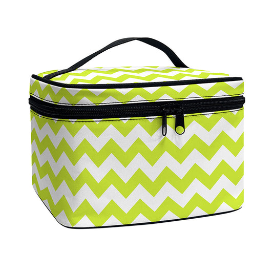 Lime Green And White Chevron Print Travel Makeup Bag