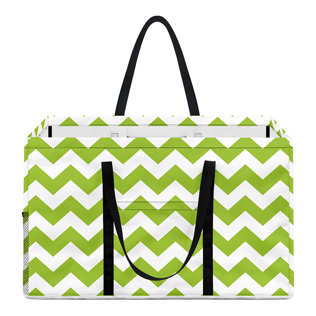 Lime Green And White Chevron Print Utility Tote Bag
