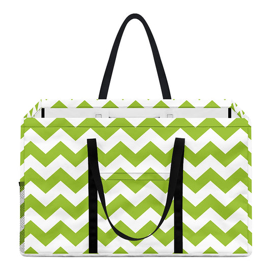 Lime Green And White Chevron Print Utility Tote Bag