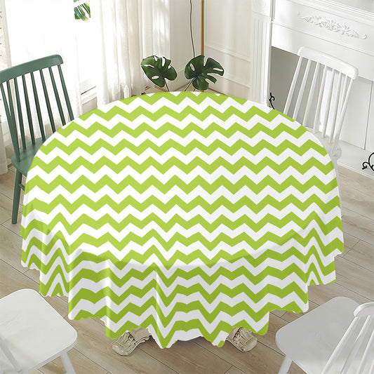 Lime Green And White Chevron Print Waterproof Round Tablecloth
