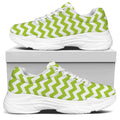 Lime Green And White Chevron Print White Chunky Shoes