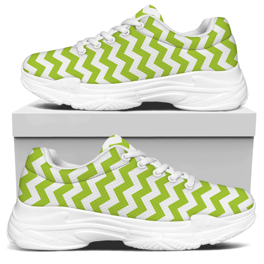Lime Green And White Chevron Print White Chunky Shoes