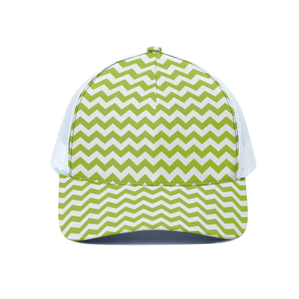 Lime Green And White Chevron Print White Mesh Trucker Cap