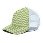 Lime Green And White Chevron Print White Mesh Trucker Cap