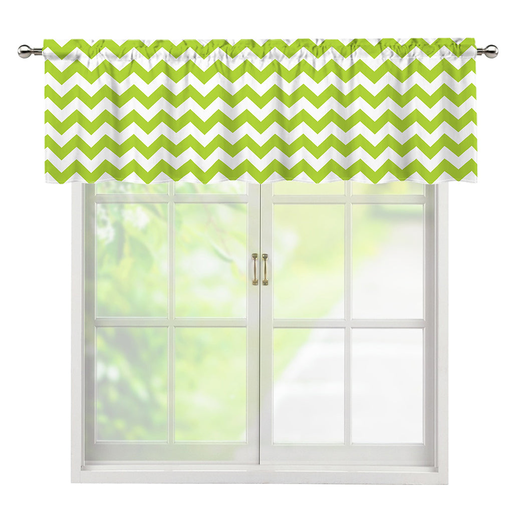 Lime Green And White Chevron Print Window Valance