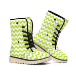 Lime Green And White Chevron Print Winter Boots