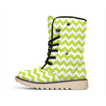 Lime Green And White Chevron Print Winter Boots