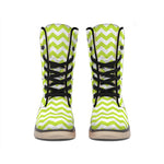 Lime Green And White Chevron Print Winter Boots