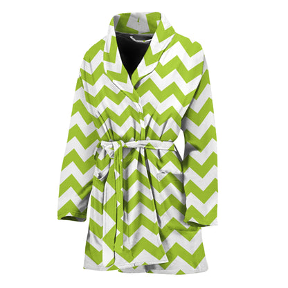 Lime Green And White Chevron Print Women's Bathrobe