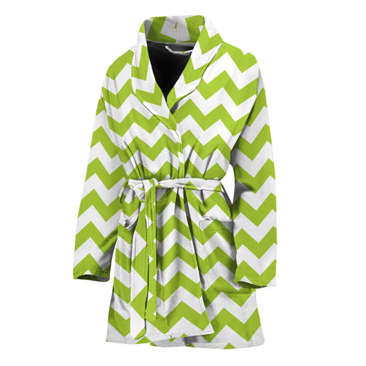 Lime Green And White Chevron Print Women's Bathrobe