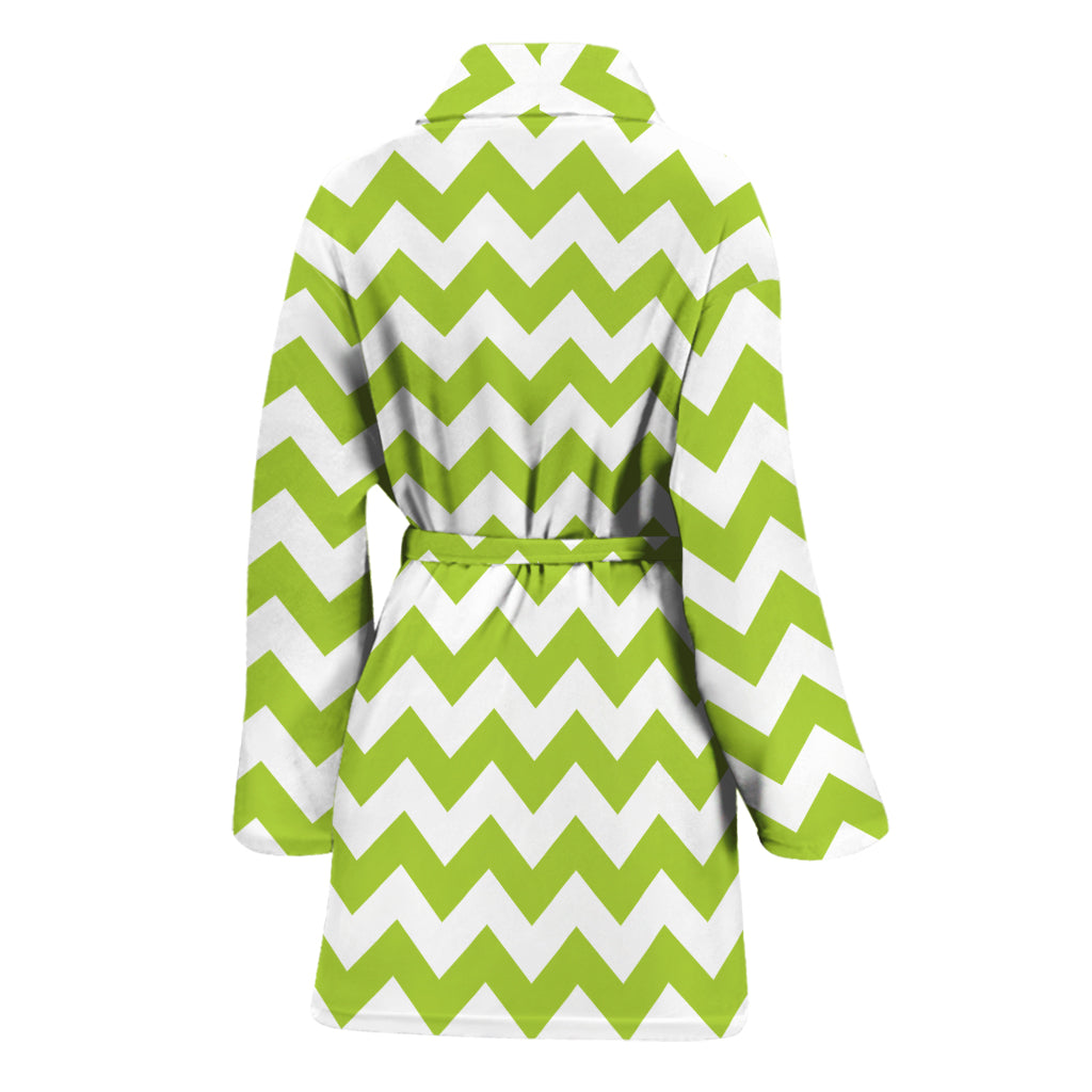 Lime Green And White Chevron Print Women's Bathrobe