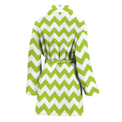 Lime Green And White Chevron Print Women's Bathrobe