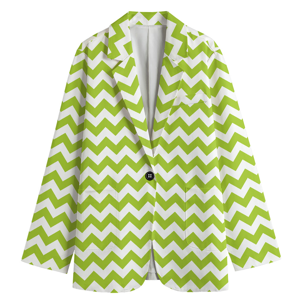 Lime Green And White Chevron Print Women's Blazer