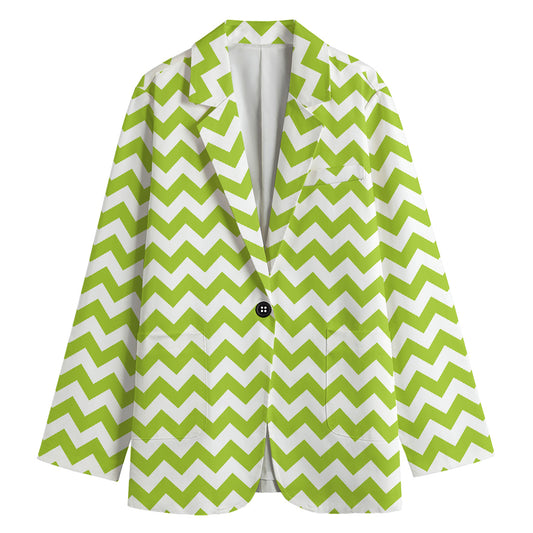 Lime Green And White Chevron Print Women's Blazer