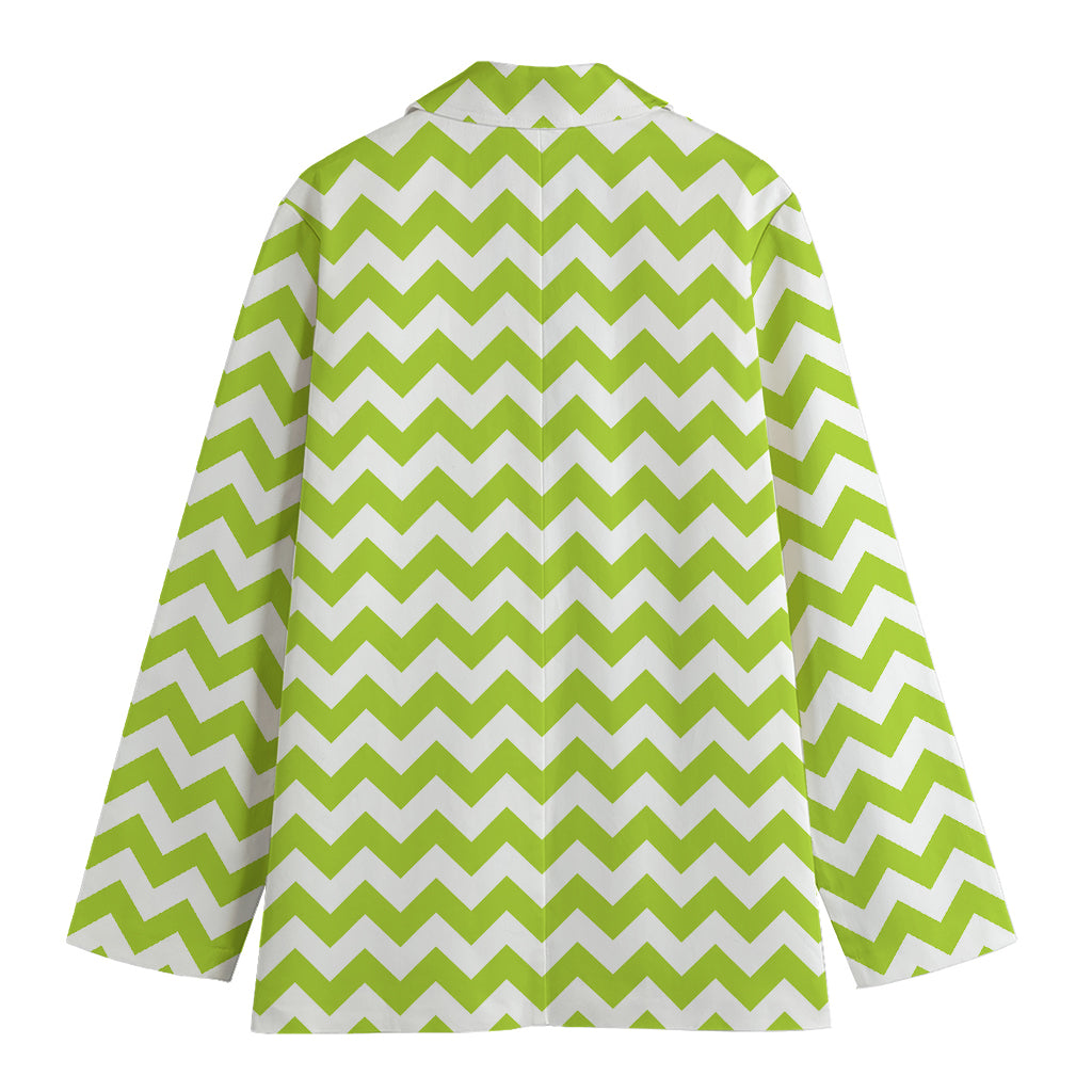 Lime Green And White Chevron Print Women's Blazer