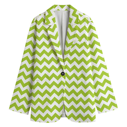 Lime Green And White Chevron Print Women's Cotton Blazer