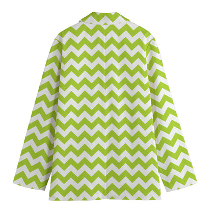 Lime Green And White Chevron Print Women's Cotton Blazer