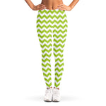 Lime Green And White Chevron Print Women's Leggings