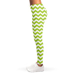 Lime Green And White Chevron Print Women's Leggings