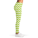 Lime Green And White Chevron Print Women's Leggings