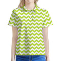 Lime Green And White Chevron Print Women's Polo Shirt