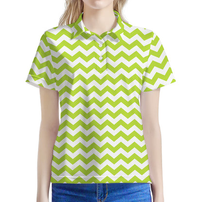 Lime Green And White Chevron Print Women's Polo Shirt