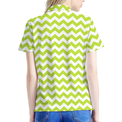 Lime Green And White Chevron Print Women's Polo Shirt