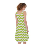 Lime Green And White Chevron Print Women's Sleeveless Dress