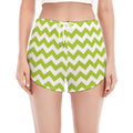 Lime Green And White Chevron Print Women's Split Running Shorts