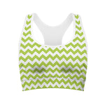 Lime Green And White Chevron Print Women's Sports Bra
