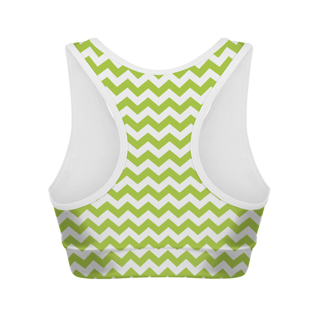 Lime Green And White Chevron Print Women's Sports Bra